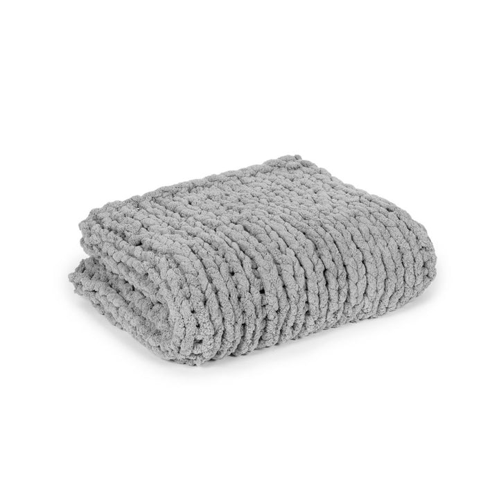 Hand-knitted chenille blanket